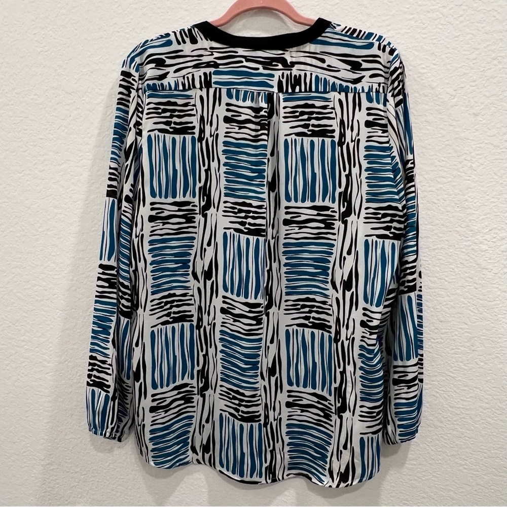 Alfani‎ Blouse Women's 12 Blue/Black Print Button Down Work Blouse Long Sleeves - Picture 4 of 6